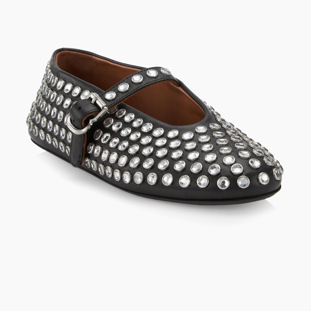 Alaïa Embellished Leather Mary Jane Flats